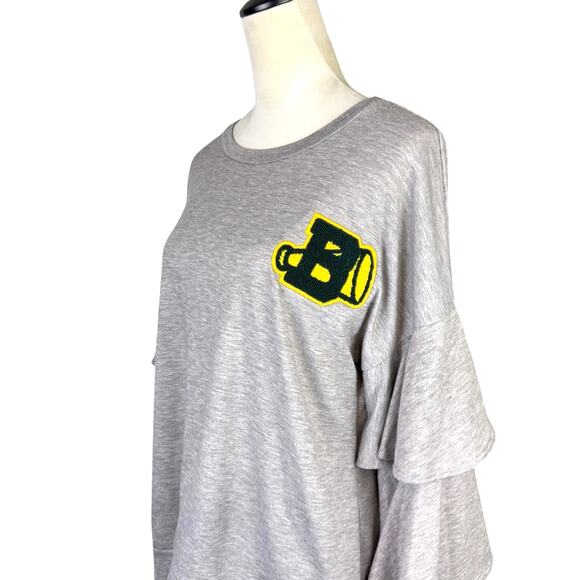 Kickoff Couture Grey Baylor Collegiate Patch Long Tiered Ruffle Sleeve Sweater - Picture 3 of 11